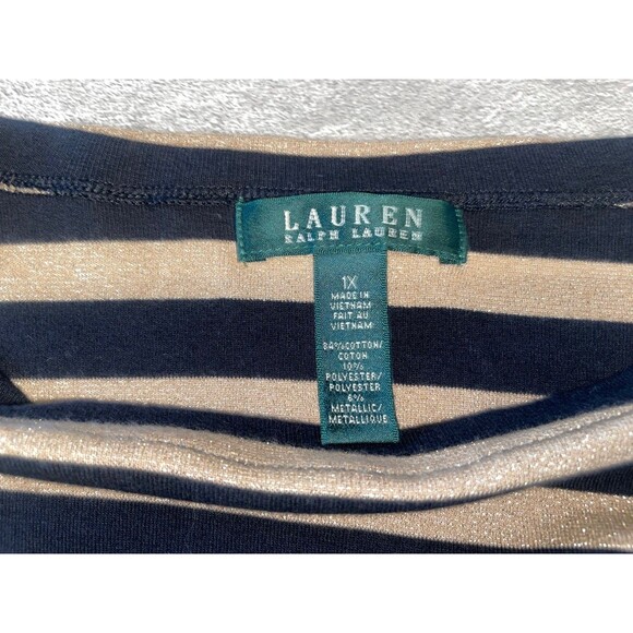 Lauren Ralph Lauren 1X Black Metallic Gold Striped Short Sleeve Resort Cruise - Picture 9 of 9